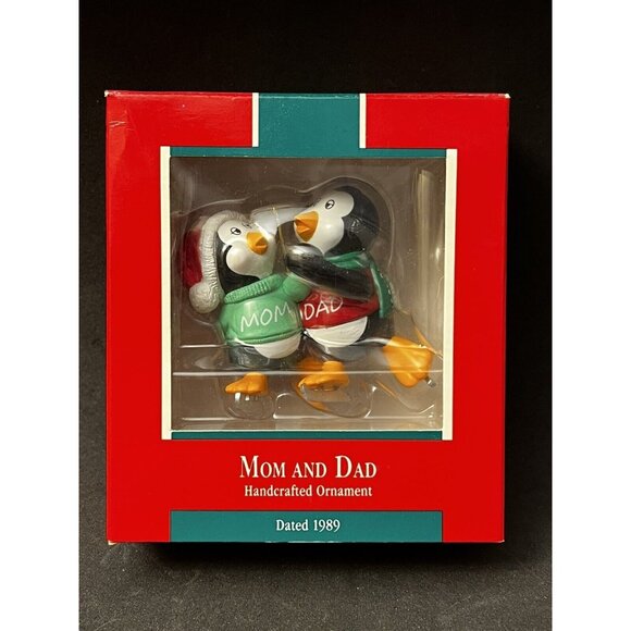 1989 Hallmark Christmas Ornament Mom And Dad Penguins Handcrafted HM11 - Picture 1 of 2